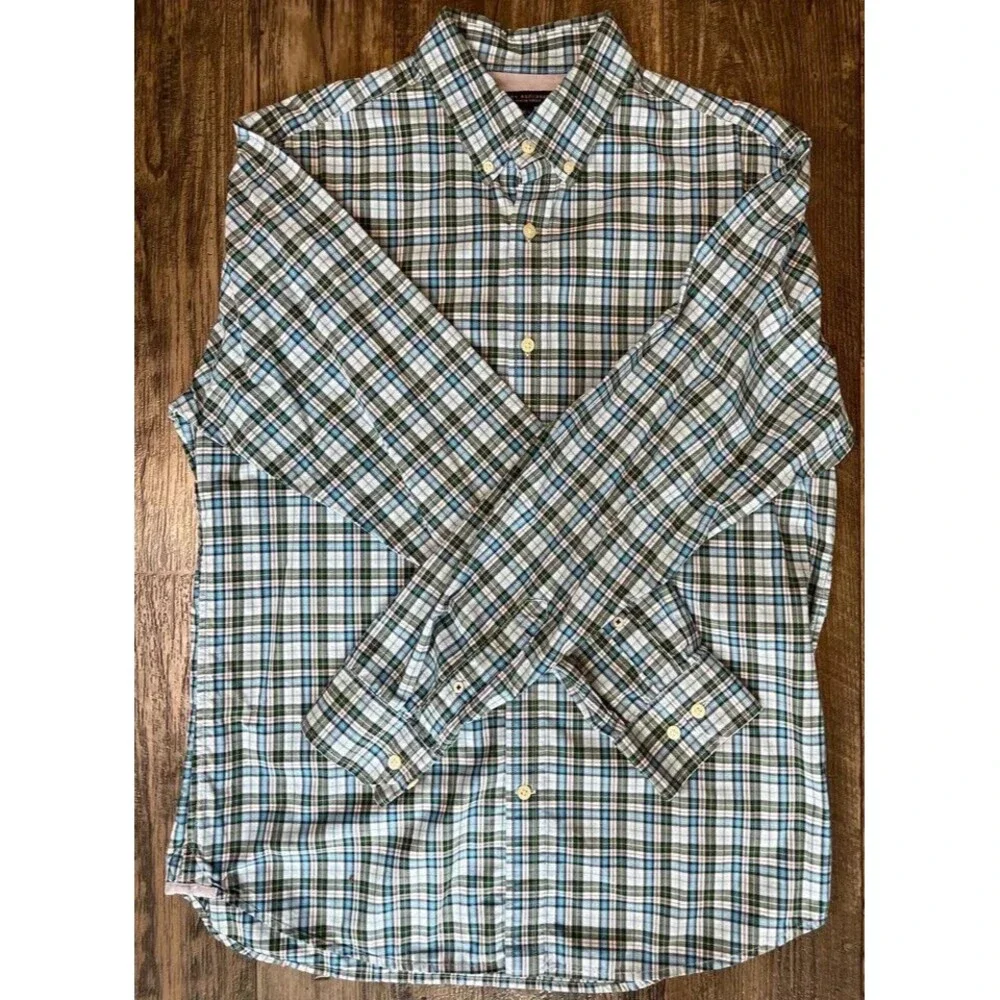 Banana Republic Shirt Mens Large Plaid‎ Long Sleeve Tartan And Green